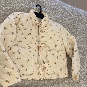 No Boundaries Cream Quilted Jacket with Blue and Orange Floral Print